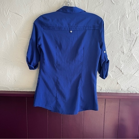 H&m Royal Blue Roll Tab Sleeve Blouse Size 4 - Picture 2 of 8